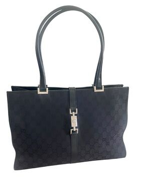 Gucci Nylon Jackie Tote Black Monogram Shoulder Bag Large